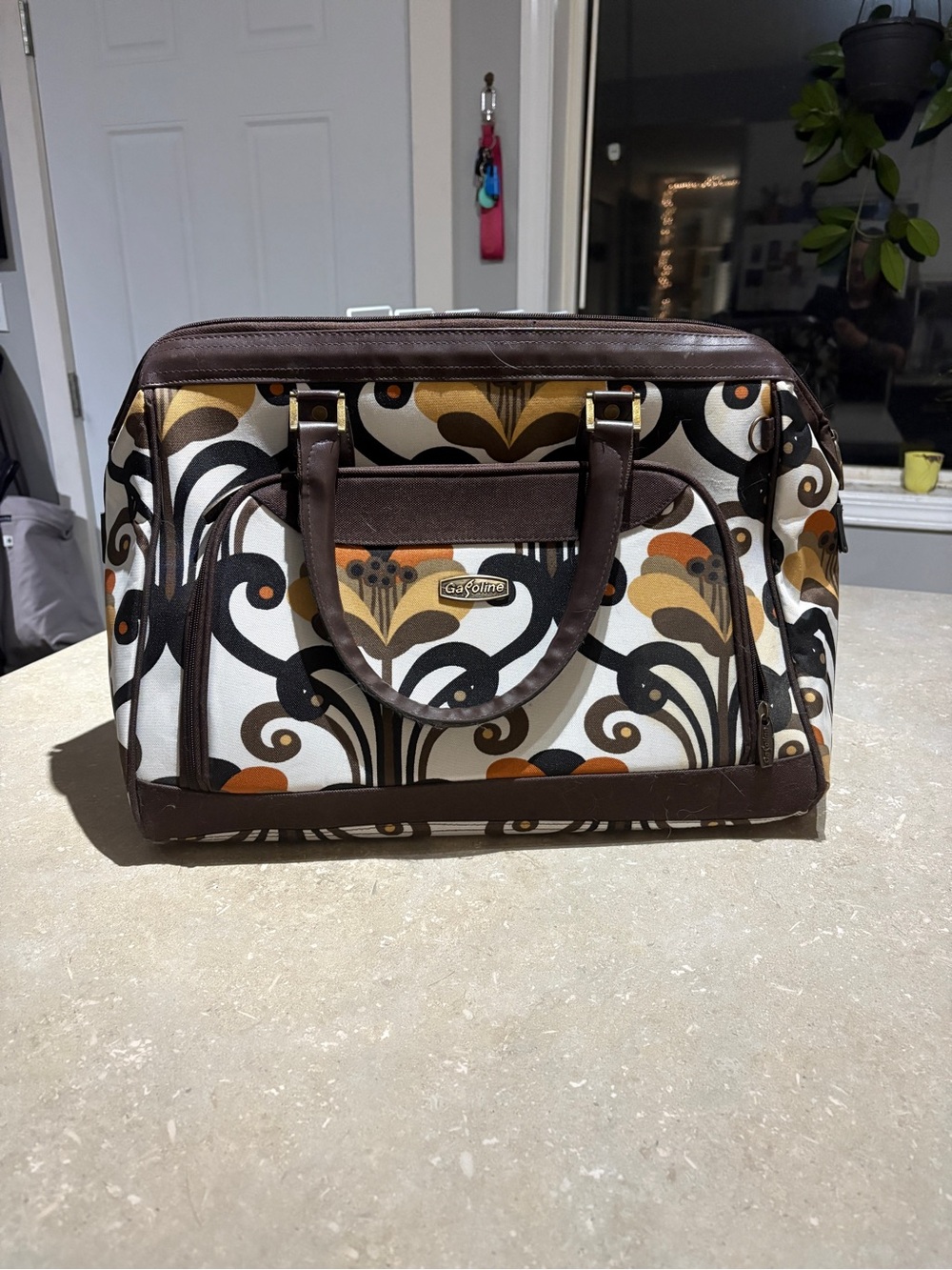 Gasoline Brown and Cream Patterned Travel Tote